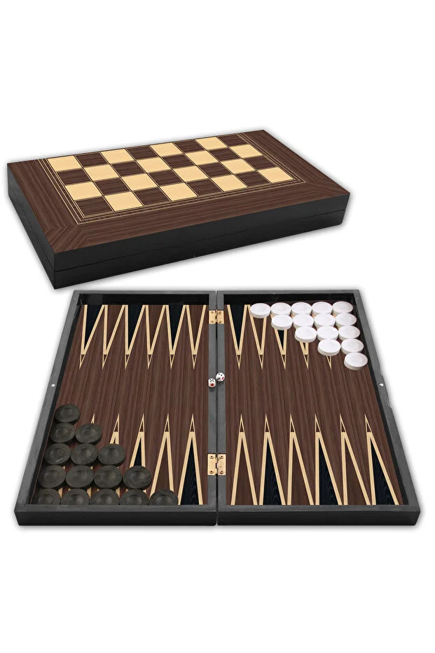 Platin Ceviz Kaplama Tavla Dama Seti